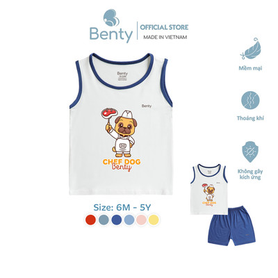 Bộ ba lỗ phối viền BENTY in hình BT098 Chef Dog đáng yêu, chất vải cao cấp, thấm hút mồ hôi tốt