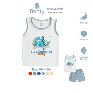  Bộ ba lỗ BENTY phối viền in khủng long BT099 đồ bộ cao cấp rayon mặc ngủ điều hòa đi chơi cho bé 