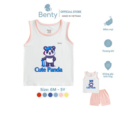 Bộ ba lỗ phối viền BENTY in hình Panda BT101 đồ bộ cao cấp, sang trọng mặc đi học đi chơi cho bé