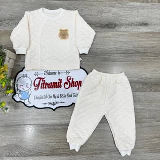 Bộ dài trần bông nỉ xốp cúc chéo khuy bấm mặc thu đông cho bé trai, bé gái