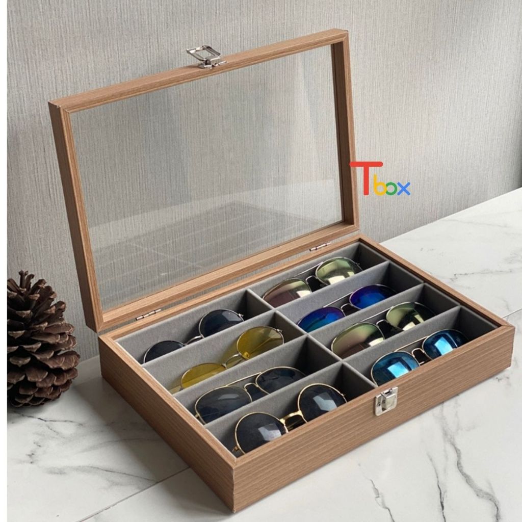 Hộp đựng kính mắt nhiều ngăn Hộp đựng 8 chiếc kính mắt bằng gỗ cao cấp
