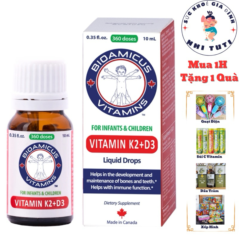 Bioamicus Vitamin D3 - Vitamin K2D3 -Tăng khả năng hấp thu canxi cho xương chắc khỏe, chống còi xươn