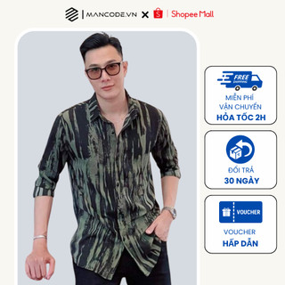 Áo Sơ Mi Nam MANCODE Chất Vải Lụa Thiết Kế Chống Nhăn Họa Tiết Kẻ Xanh Loang Độc Đáo SM25