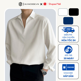 Áo sơ mi nam MANCODE dài tay cổ chữ V chất vải lụa không nhăn form rộng phong cách Hàn Quốc SM05