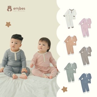 Bộ Thu Đông Cho Bé Embes, Bộ Dài Tay Cho Bé Trai Bé Gái Chất Thun Tăm Thoáng Mát Size Từ 8kg - 18kg