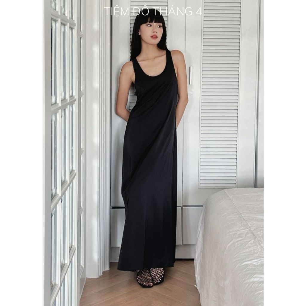TDT4 - Đầm Lụa Form Suông Dáng Dài Vải Lụa Màu Đen Size S M RIDA DRESS
