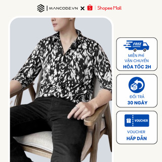 Áo Sơ Mi Nam MANCODE Dài Tay Họa Tiết Loang Lông Vũ Chất Vải Lụa Cao Cấp Mềm mại Thoáng Mát SM09