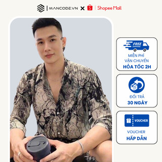 Áo sơ mi nam MANCODE dài tay form rộng chất vải lụa thoáng mát thiết kế họa tiết vân đá cao cấp SM08
