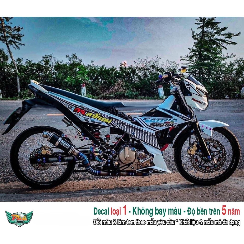 Tem rời xe Satria trắng đen (A)