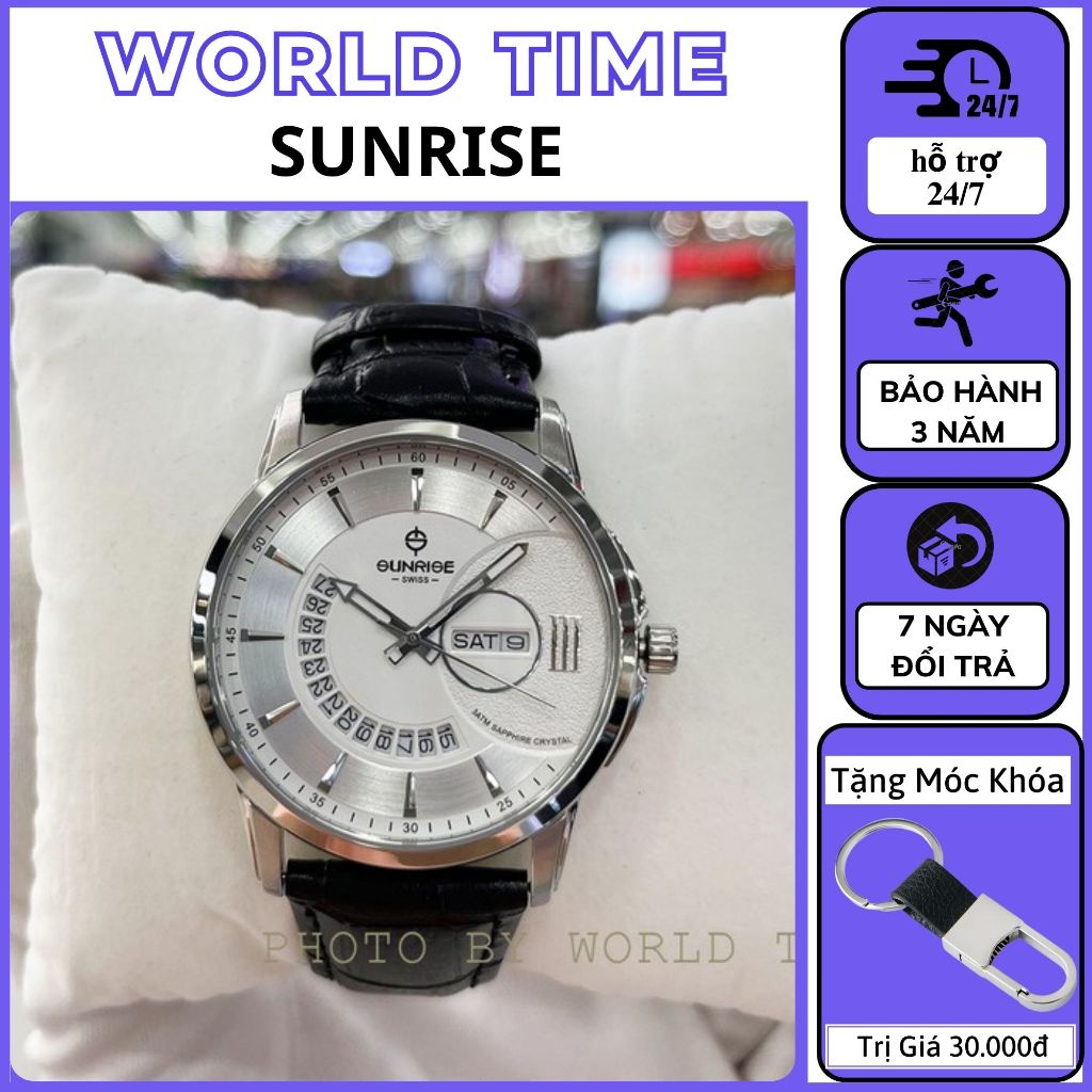 Đồng hồ nam Sunrise dây da 1130SA  Full Hộp , Kính Sapphire Chống Xước , Chống Nước , Bảo hành chính hãng 3 năm