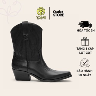 Bốt Nữ Cổ Cao P&B, Giày Boot Cao Bồi Mũi Nhọn Gót 6cm Thêu Họa Tiết Âu Mỹ Màu Đen Có Big Size, Giày Xuất Xịn YAMI