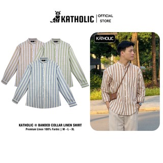  Áo Sơ Mi Cổ Tàu Kẻ Sọc To Premium Linen Mặt Xước Tay Dài Nam Nữ Hàn Quốc KATHOLIC Form Rộng Oversize KAT025 