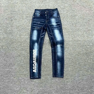Quần jean nam DSQ xanh 4 cúc wash 2 đáy in họa tiết chữ vẩy sơn phong cách thời trang cao cấp