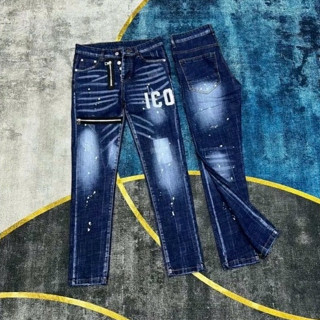 Quần dài jean nam D.S.Q 4 Cúc phối khóa lệch in họa tiết I.CON , vẩy sơn jean co dãn HOTTREND