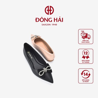 Giày Búp Bê Đông Hải Đế Bằng Khóa Nơ Đính Hạt Êm Chân Mũi Nhọn Cao Cấp - G81N6