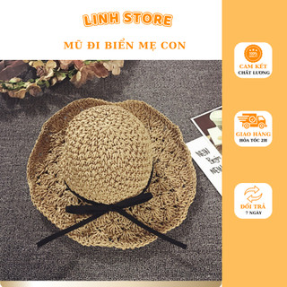 Mũ đi biển,sét mũ cói mẹ bé siêu xinh (hàng sẵn/video/ ảnh thật)