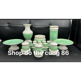 Sét Bộ Đồ Thờ Cúng Xanh Lá Men Sứ Cao Cấp