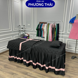  Ga giường spa trần bông trang trí  gối kèm ruột  drap giường spa nối mi khoét lỗ theo yêu cầu 