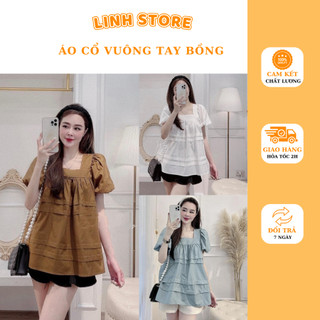 Áo cổ vuông tay bồng siêu hót dáng baby doll fom dài măc chuẩn như mẫu AO0101 (1)