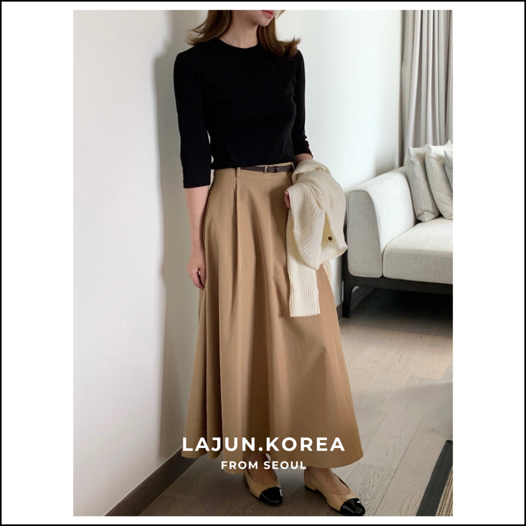 [LAJUN KOREA] Chân Váy Dài Xoè Arina Kèm Belt Mỏng Nhẹ Xếp Ly Thanh Lịch Hàn Quốc