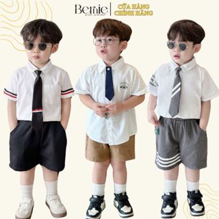 Set bộ đi chơi cho bé trai áo sơ mi trắng kèm quần short âu mẫu tổng hợp BERNIE cho bé 1 đến 7 tuổi
