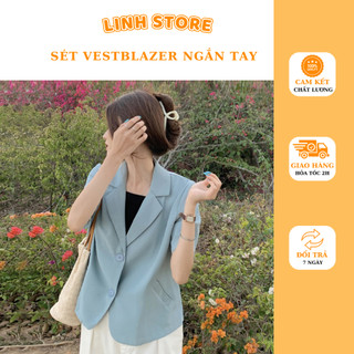 Áo vest,Blazer ngắn tay chuẩn fom ( hàng sẵn ảnh thật)