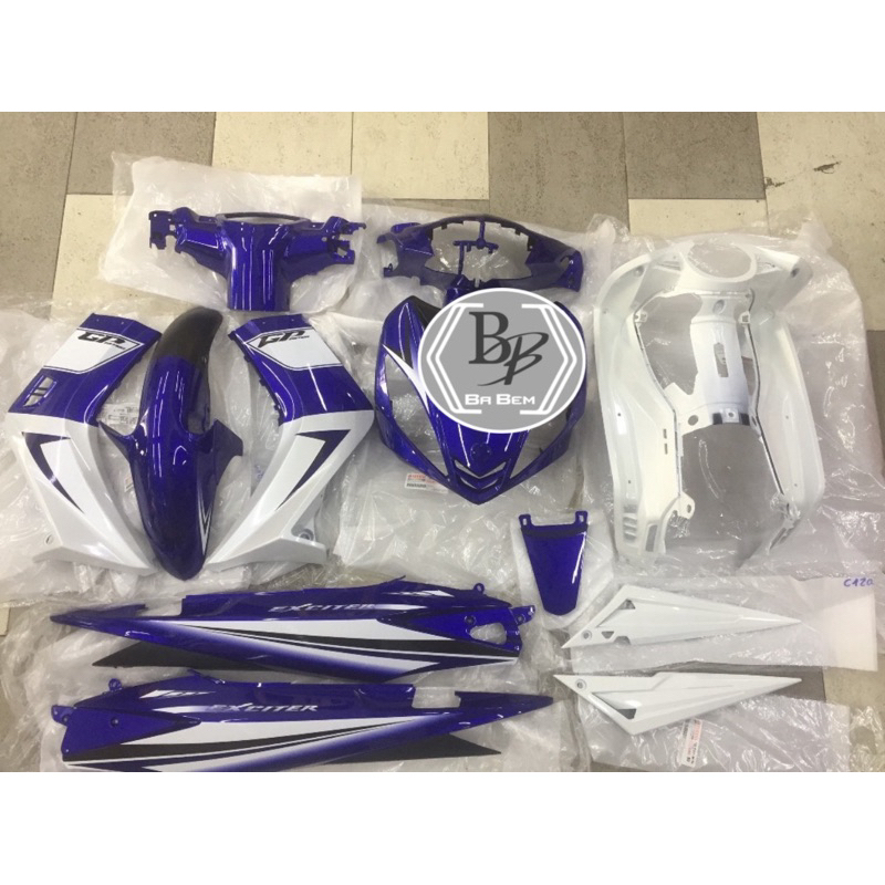 Dàn áo exciter 2010 màu xanh trắng tặng tem in 3 lớp dán sẵn như hình