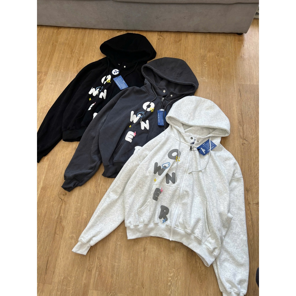 Áo khoác nỉ 2 da dây kéo khoá form boxy STICKER OWNER - Hoodiezip Boxy Owner