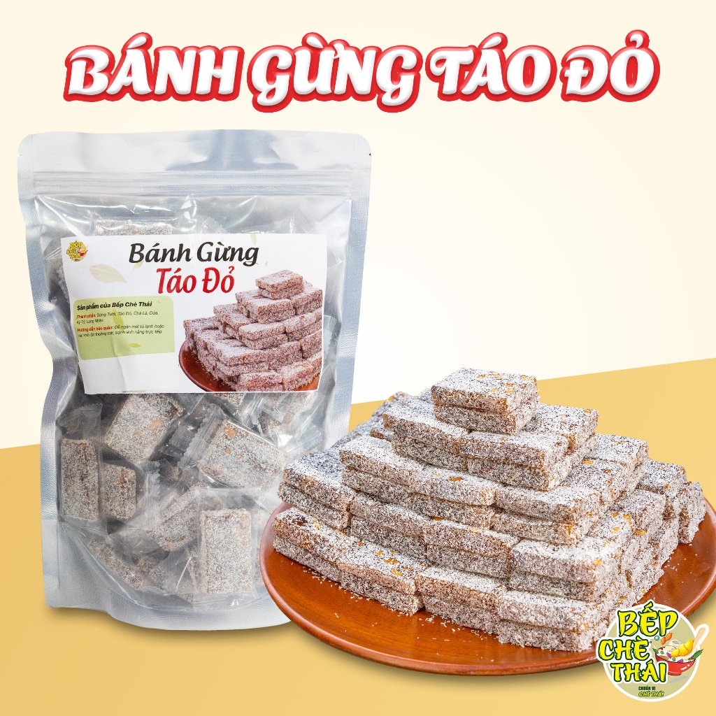 Bánh Gừng Táo Đỏ Không Đường túi 500gram - Bếp Chè Thái