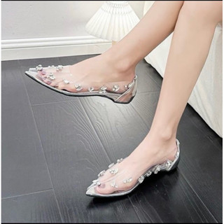Giày búp bê đính đá trong suốt hottren đận cho nàng đi chơi đi tiệc đây ạ