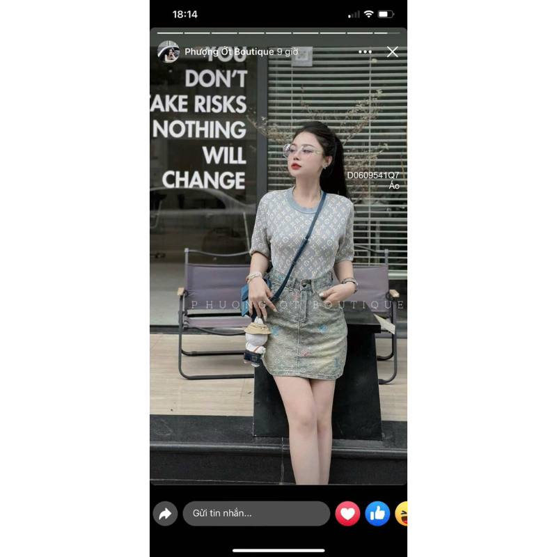 Áo len tay ngắn xanh mint họa tiết Eo-vì lai phối sọc màu