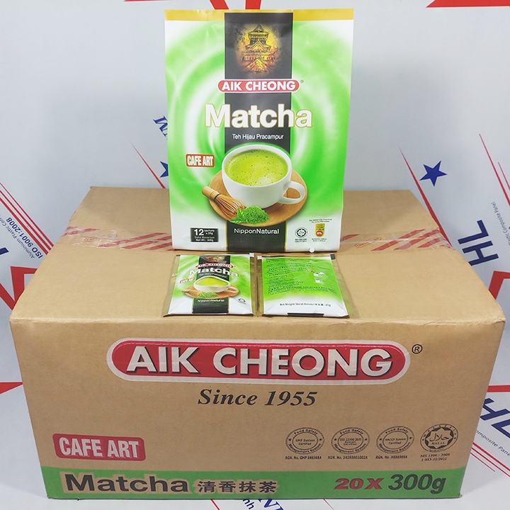 Thùng Trà Sữa Matcha Aik Cheong 20 bịch (mỗi bịch 300g x 12 gói nhỏ 25g)