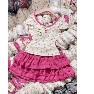 Set áo tăm hoa nhí nút phối chân váy tầng ren QC  -HÀNG TK