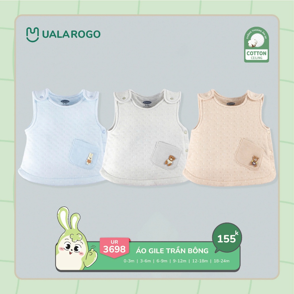 (3-14kg) Áo Gile Trần Bông Uala Bé Trai, Bé Gái Hoạ Tiết Đáng Yêu UR3650, UR3698
