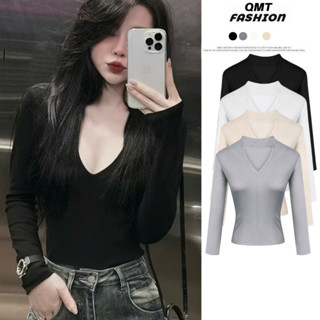 Áo thun tay dài nữ chất Cotton mịn mát ôm body cổ tim khoét may 2 lơp fil ngực Có xỏ ngón, mặt vải co giãn hàng loại0835