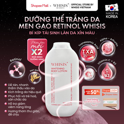 Kem Dưỡng Thể WHISIS Sáng Da Ban Đêm Từ Men Gạo Retinol Whisis Whitening Body Lotion 300ml - Dưỡng Da Trắng Sáng Ẩm Mịn