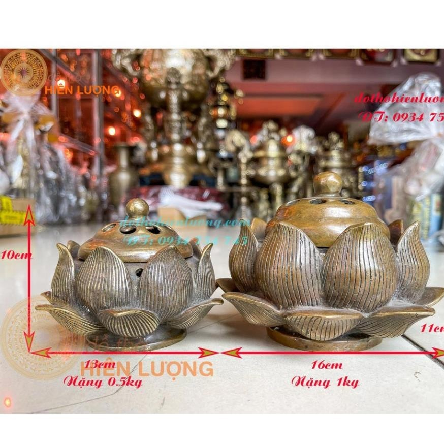 Lư Đốt Trầm Hoa Sen Bằng Đồng Hun Giả Cổ – Lư Xông Trầm Sen 2 Cỡ: ĐK 13cm Và 16cm