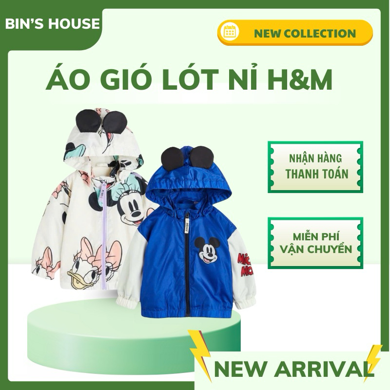 Áo khoác gió Mickey H&M xuất dư sz 4-12M