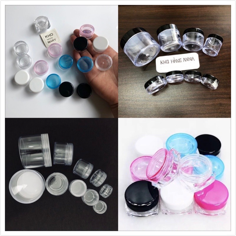 HỦ NHỰA TRONG SUỐT( set 10) - Hủ Lọ chiết Mỹ phẩm Nhỏ nắp Trắng 3gr - 5gr 10gr - 20gr 30gr - 50gr - 100gr - 200gr