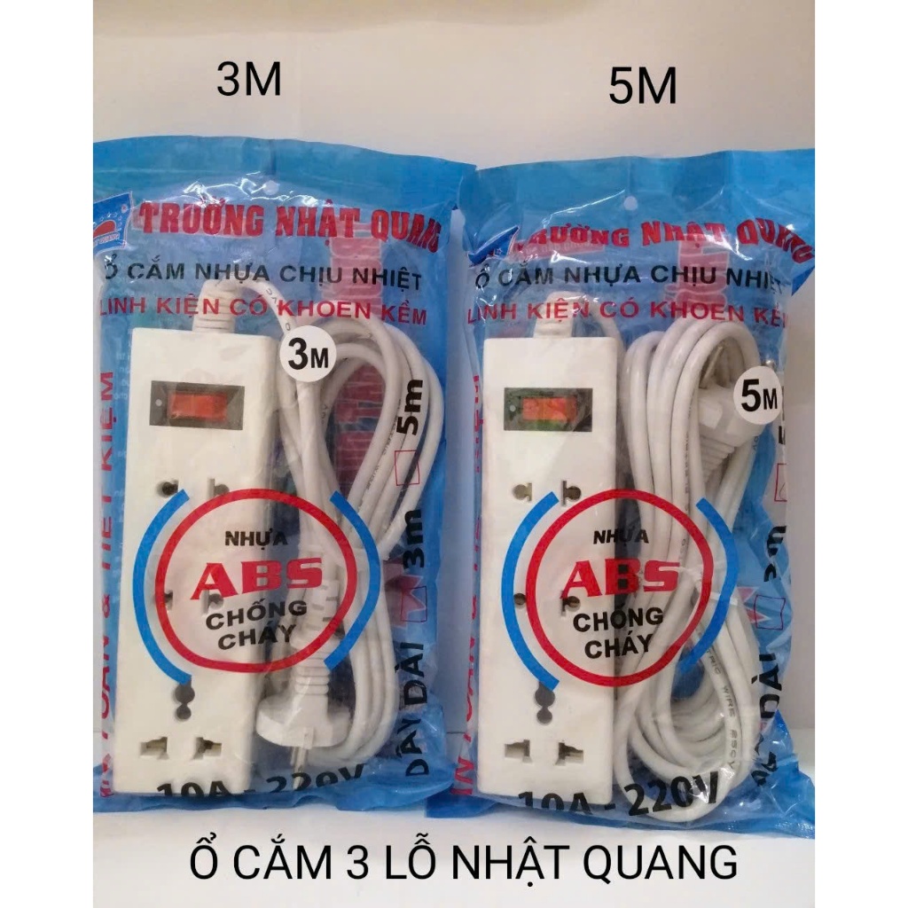 Ổ cắm điện Trường Nhật Quang 3 lỗ chịu nhiệt chống cháy chịu tải 2000W dài 3M / 5M