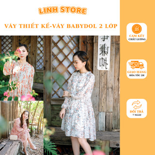 Váy hoa nhí,đầm babydoll tay dài voan 2 lớp