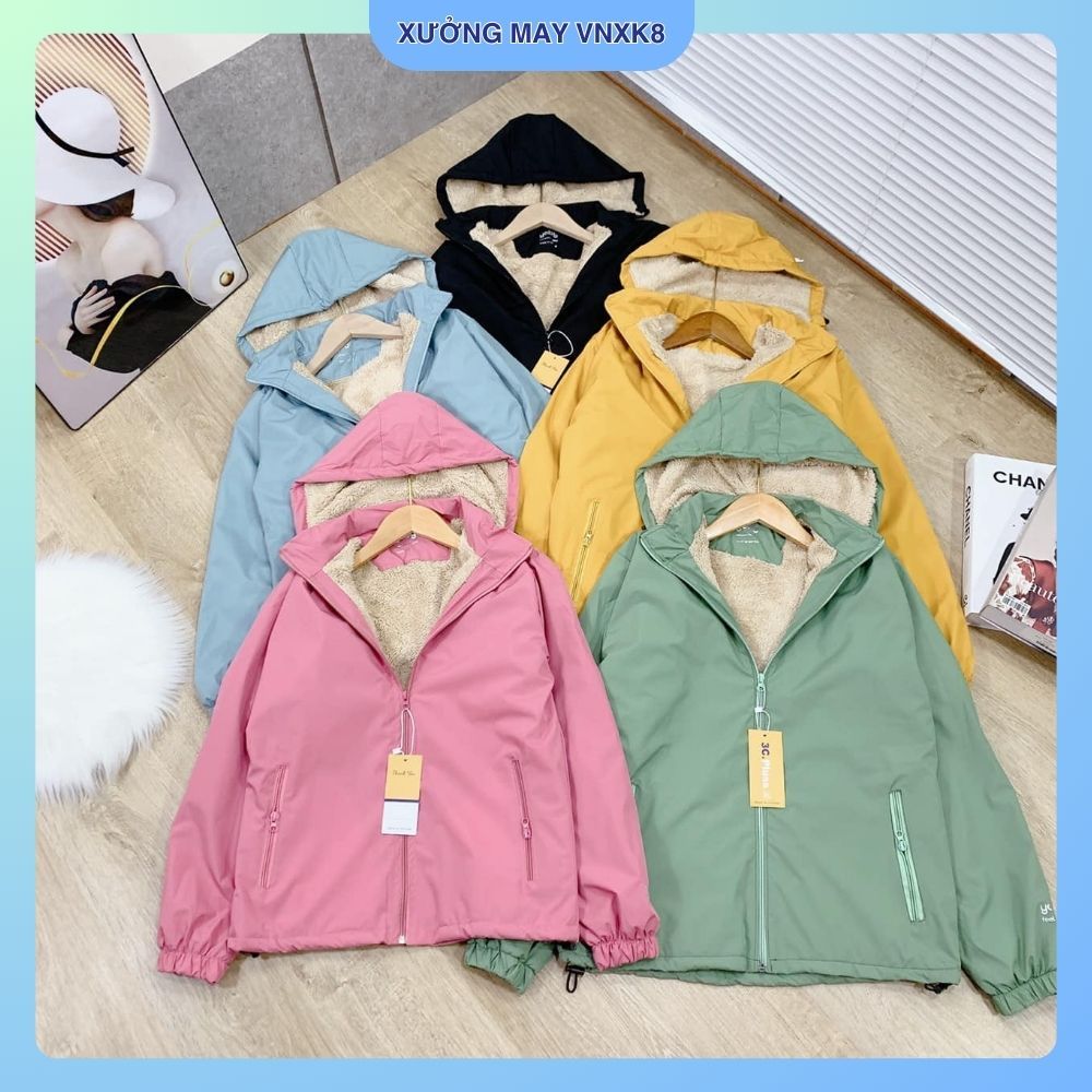 Áo khoác gió nữ LÓT LÔNG cừu, vải ngoài tráng bạc nano chống nước, chống gió, chống bám bụi