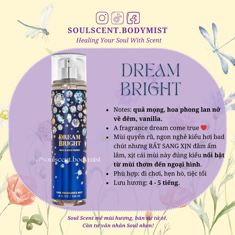 [Mùi Hiếm] Body mist DREAM BRIGHT xịt thơm toàn thân Bath & Body Works (AUTH Mỹ) | Soul Scent