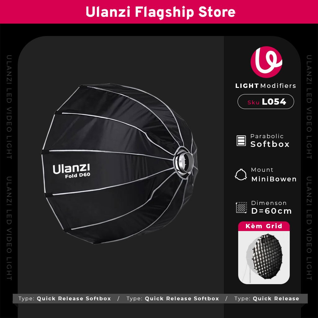 Ulanzi Fold LAS003 Parabolic Softbox 60cm ngàm Mini Bowen L054 chính hãng