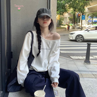 Áo sweater trễ vai in hình basic form rộng chất nỉ da cá phong cách Hàn Quốc TOSUN S33