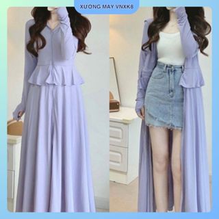 Áo khoác chống nắng nữ toàn thân 2 lớp chất thun lạnh thoáng mát chống tia UV, mũ rộng vành, phối eo bèo thời trang