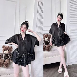  Đồ Ngủ Pijama Cổ Y 2 Túi Bigsize  Lụa Latin Cao Cấp mềm mại xinh xắn < 90KG 