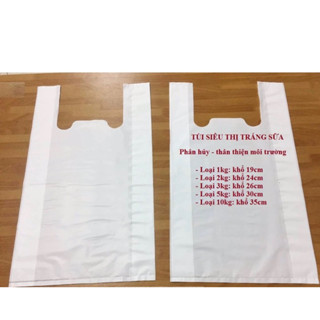 1kg túi siêu thị trắng sữa hai quai xách, túi siêu thị phân hủy sinh học