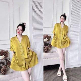  Đồ Ngủ Pijama Cổ Y 2 Túi Bigsize  Lụa Latin Cao Cấp mềm mại xinh xắn < 90KG 