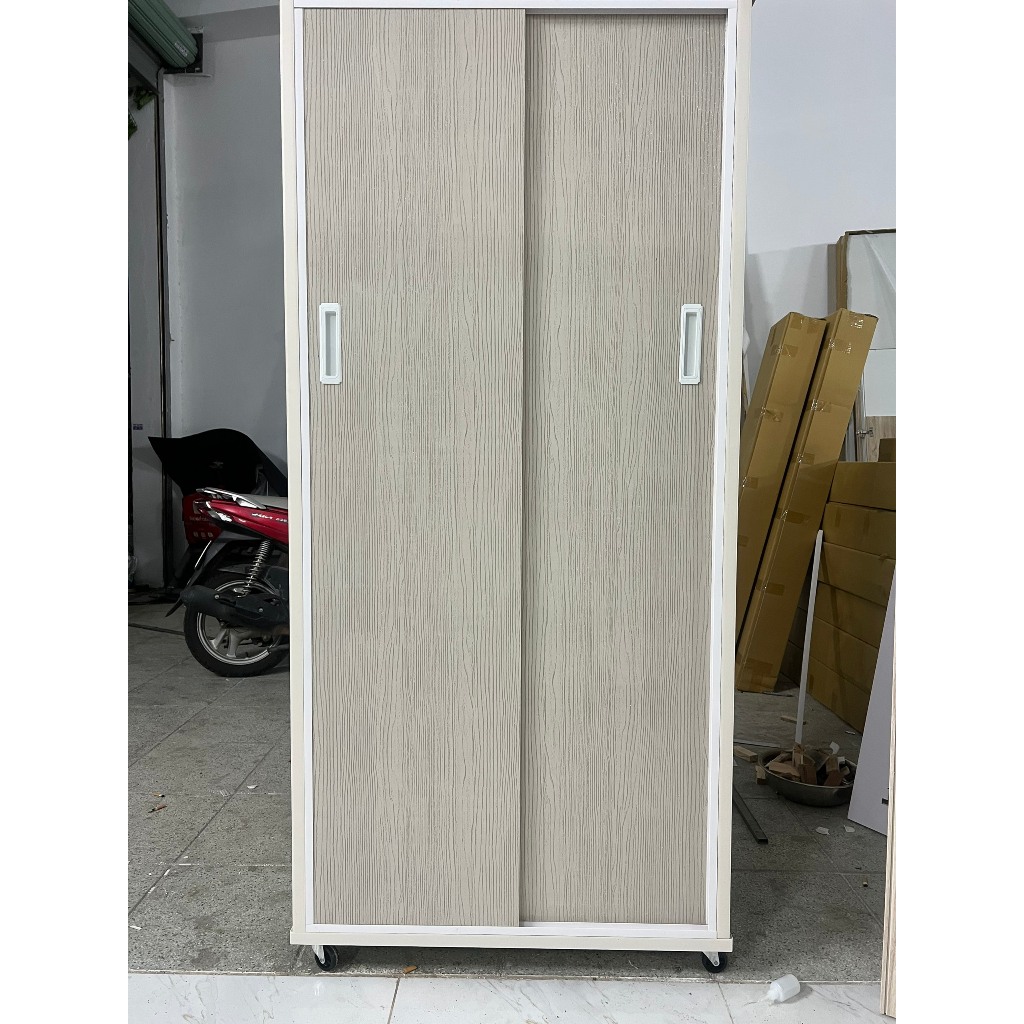 tủ quần áo nhựa đài loan 2 cánh cửa lùa màu trắng  cao cấp.